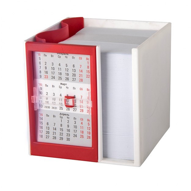 Календарь настольный на 2 года с кубариком; белый с красным
