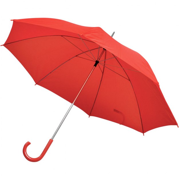 Зонт-трость с пластиковой ручкой, полуавтомат; красный; D=103 см; нейлон; шелкография