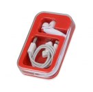 Наушники с набором переходников Micro USB, Mini USB, iPhone 5 и шнуром USB в футляре, красный