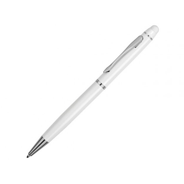 Ручка шариковая со стилусом для емкостного экрана в футляре, белая