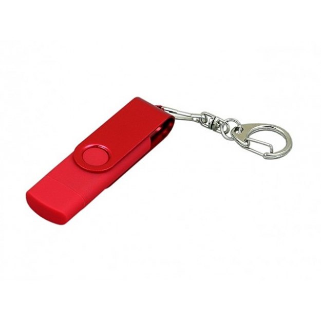 Флешка с поворотным механизмом, c дополнительным разъемом Micro USB, 32 Гб, красный