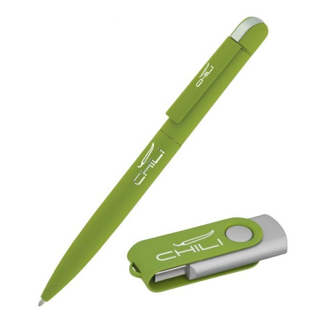 Набор ручка + флеш-карта 8 Гб в футляре, зеленое яблоко